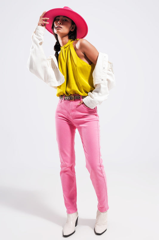 Stretch Cotton skinny jeans in pink - Jeans