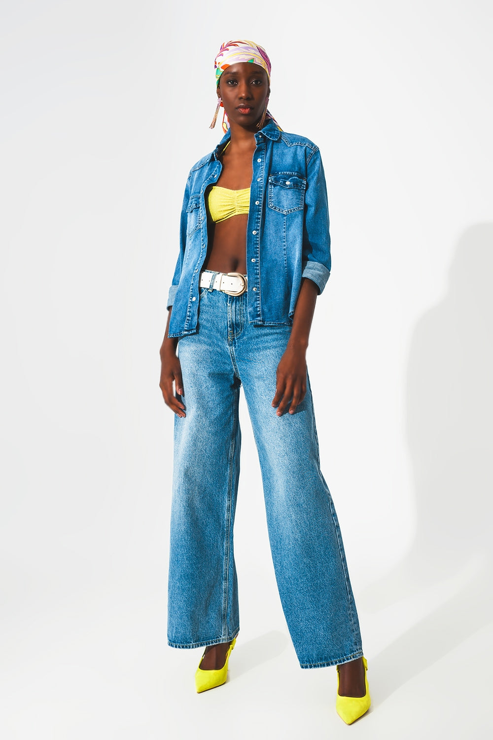 Stretch denim shirt in mid blue Q2 Shirts BoutiqueLua