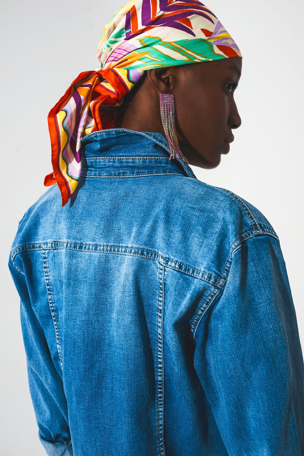 Stretch denim shirt in mid blue Q2 Shirts BoutiqueLua