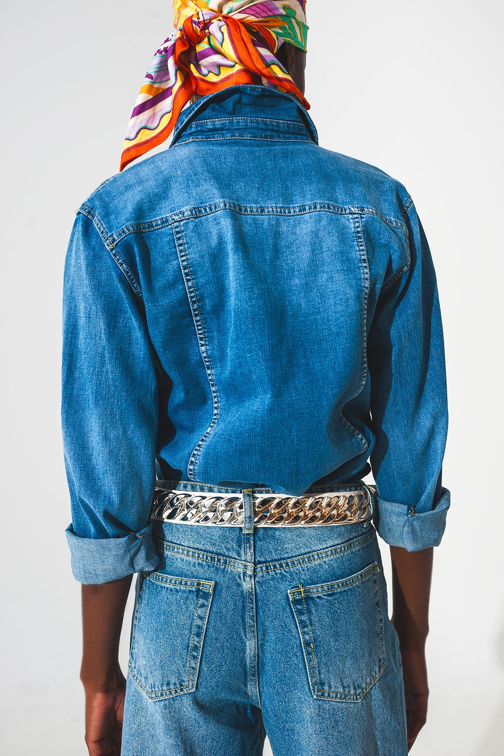 Stretch denim shirt in mid blue Q2 Shirts BoutiqueLua