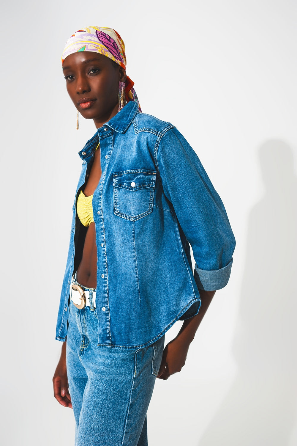 Stretch denim shirt in mid blue Q2 Shirts BoutiqueLua