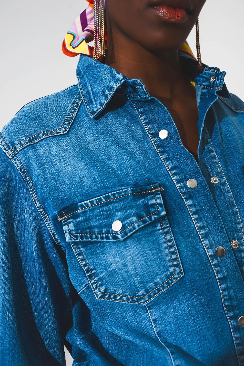 Stretch denim shirt in mid blue Q2 Shirts BoutiqueLua