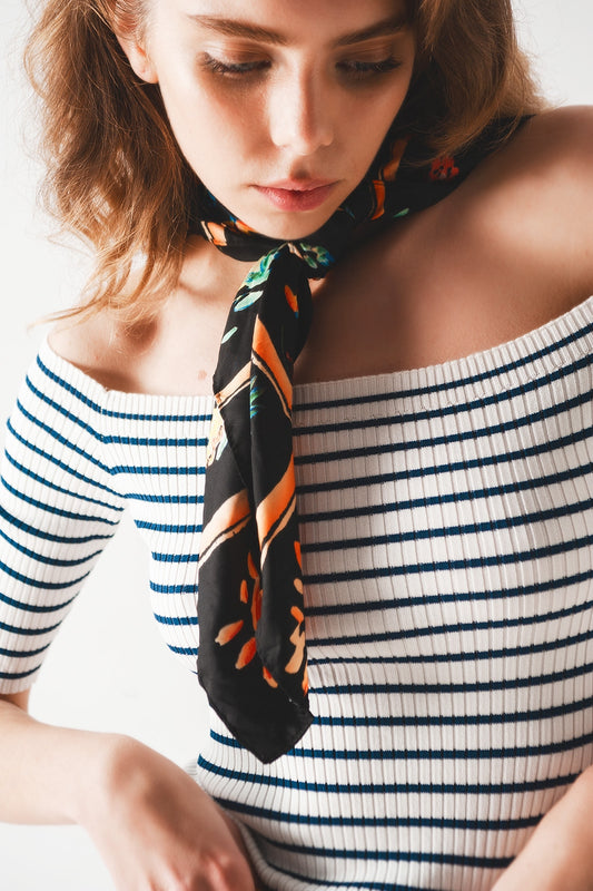 Stripe bardot top in navy - T-shirts
