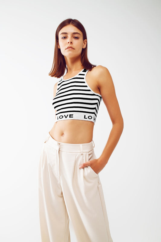 Striped Cropped Top with Love Text in White - Crop Tops