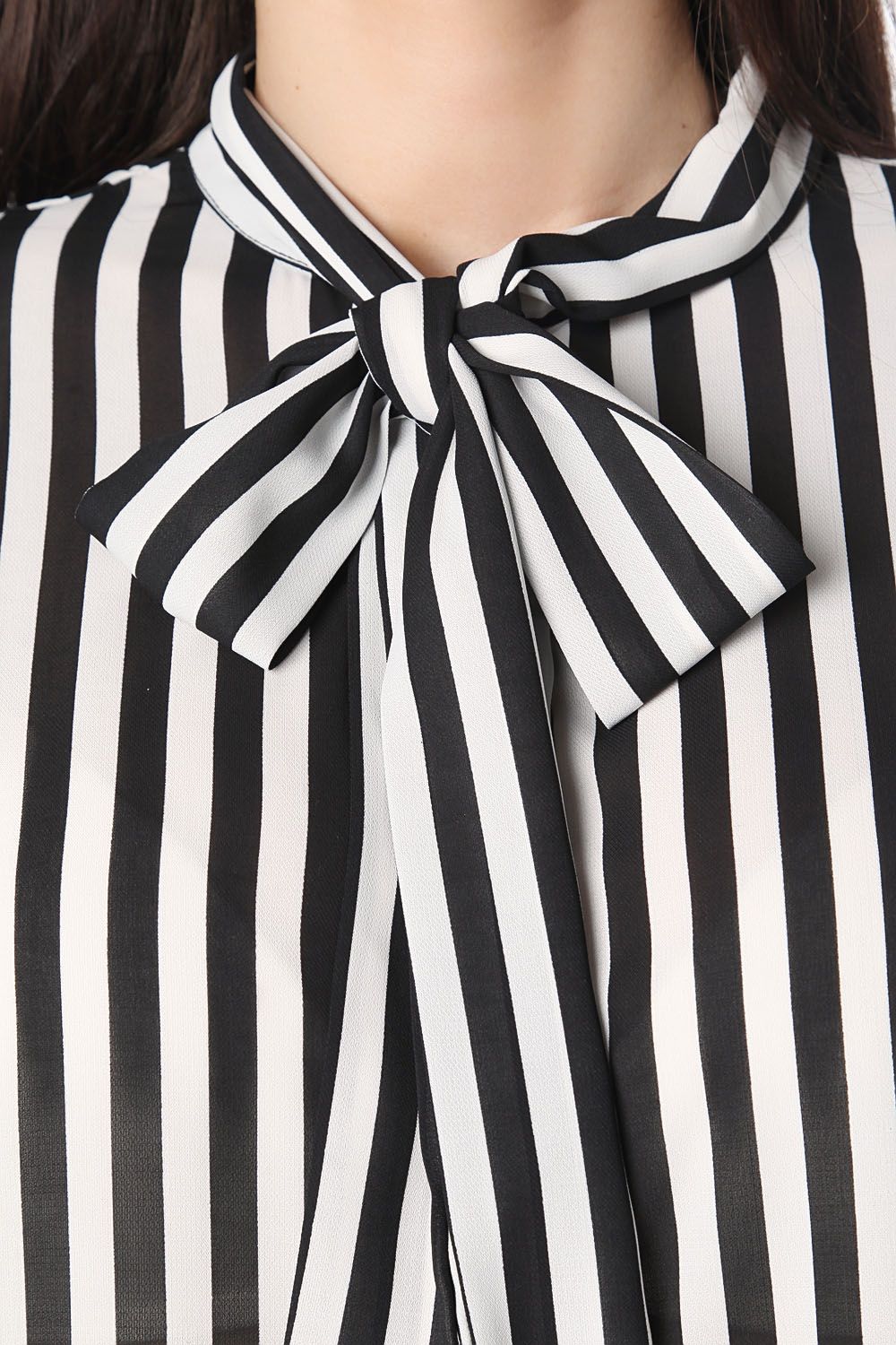 Striped tie front chifon long sleeve shirt - Shirts