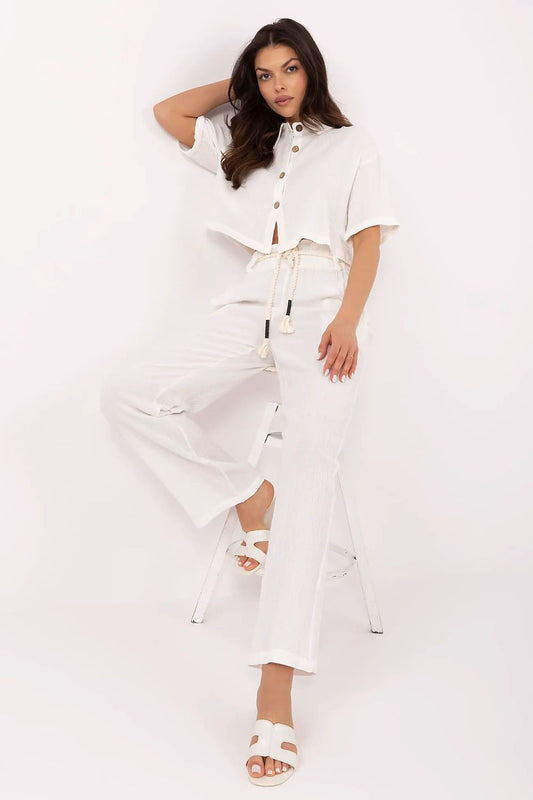 White Stylish Casual Matching Set for Women beige S M - Outfit Sets