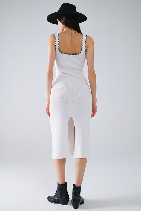 Summer Body Hugging knitted Dress in white With black Trim - Dresses