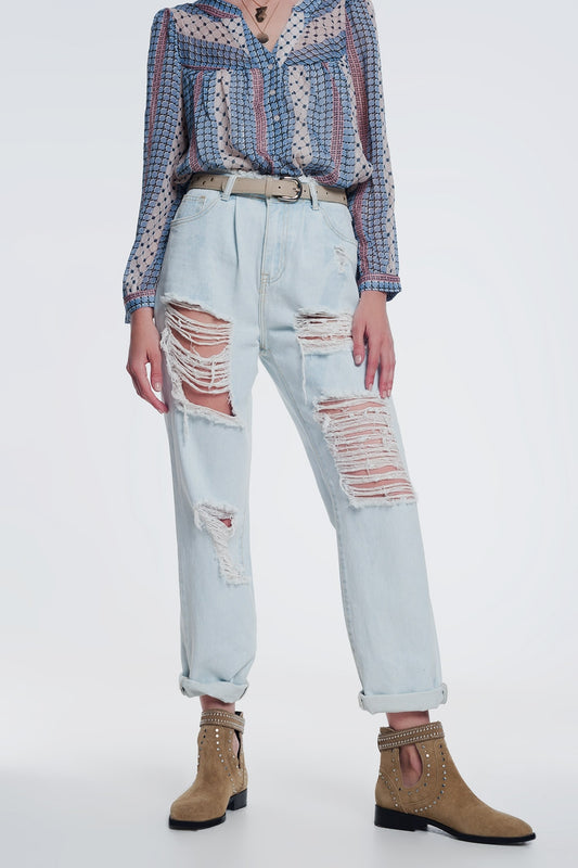 super ripped boyfriend jeans in light blue - Jeans