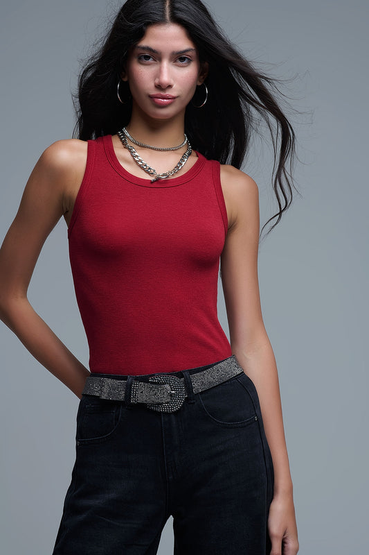 Super Soft Knitted Basic Tank in Ruby Red - Tops