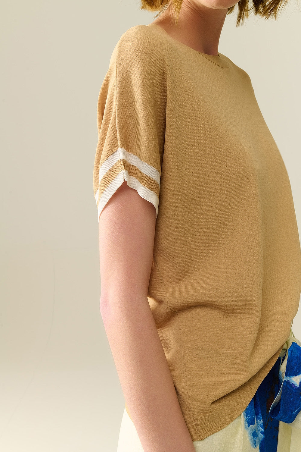 Sweater In Camel with white contrast detail