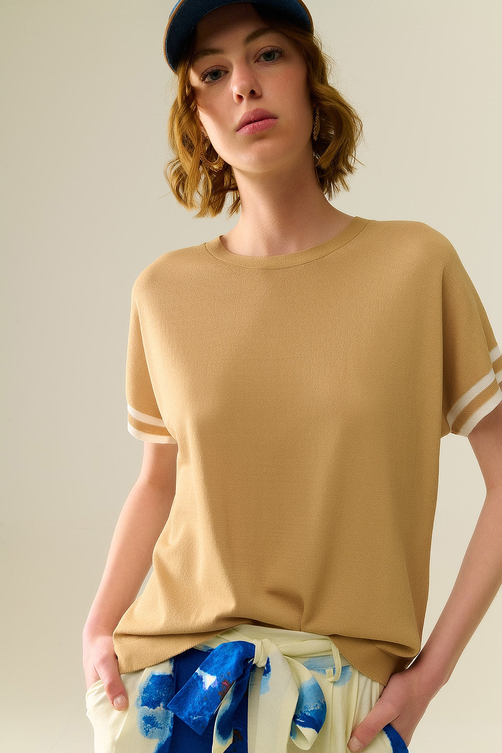 Sweater In Camel with white contrast detail