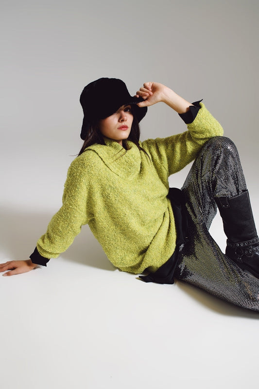 Sweater in green with a bardot neck. - Jumpers