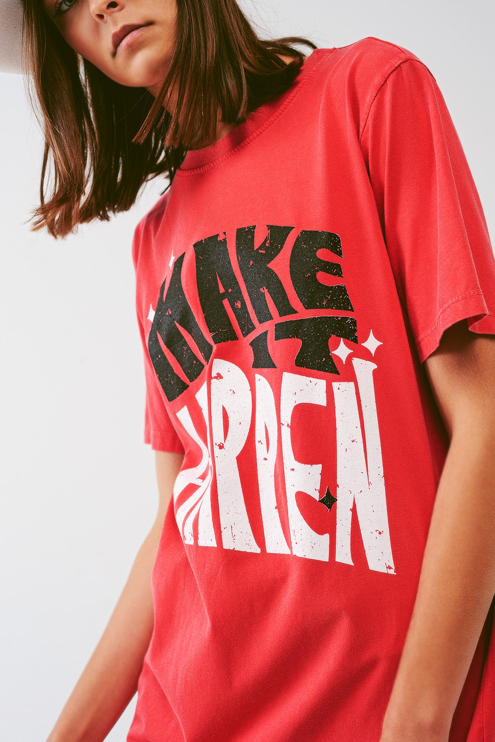 T-shirt Dress with Make It Happen Text in Red Q2 Dresses BoutiqueLua