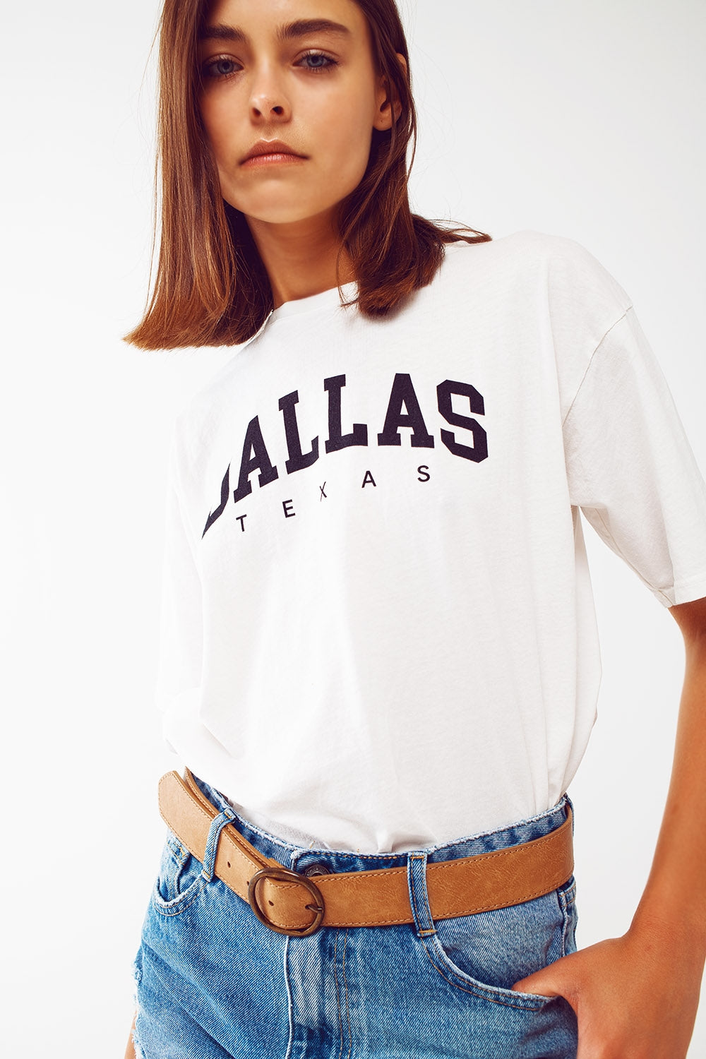 T Shirt with Dallas Texas Text in White - T-Shirts