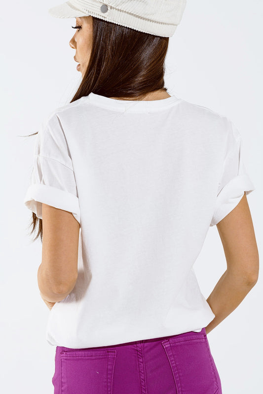 T-shirt with LOVE art deco digital print in white - T-Shirts