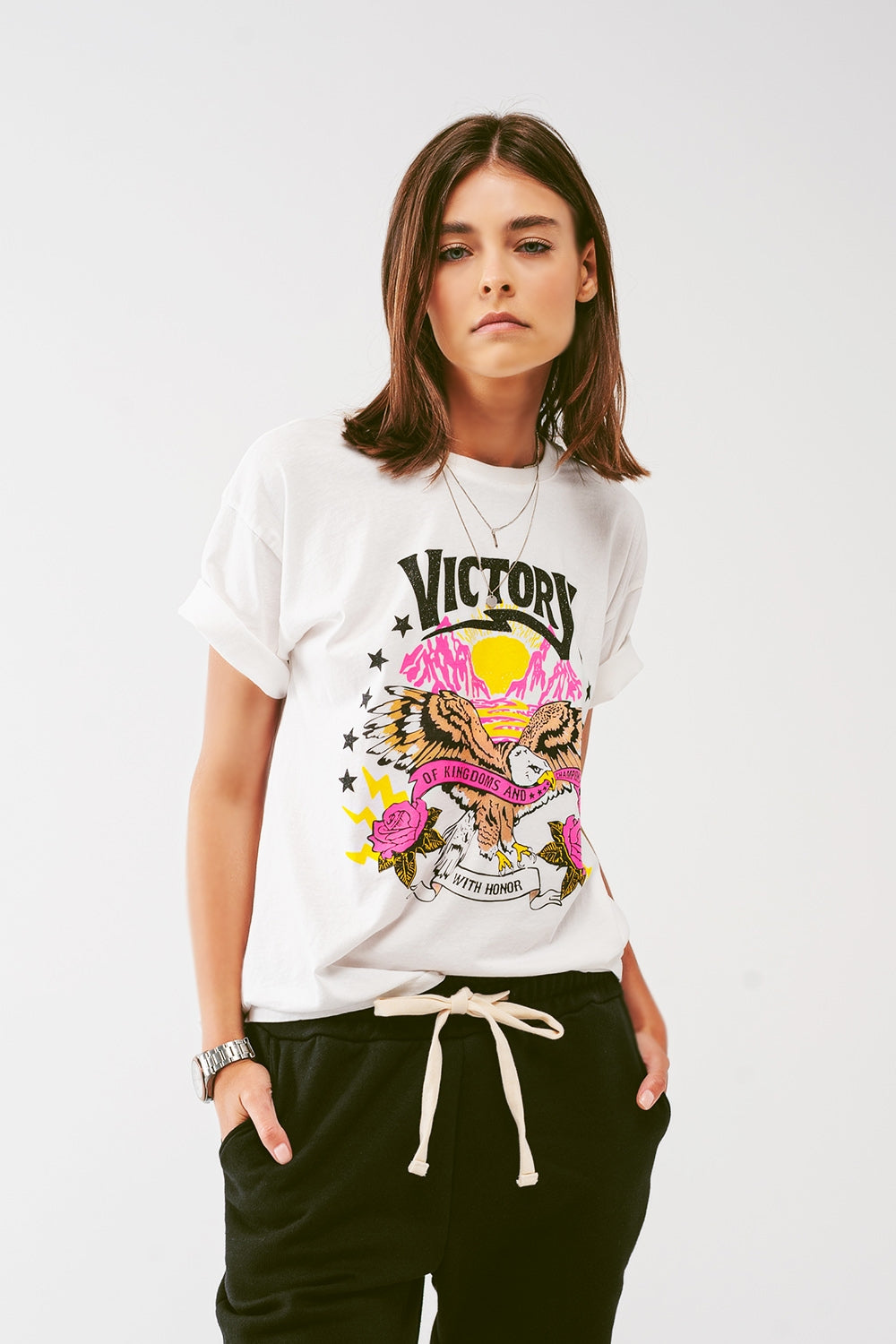 T-Shirt with Victory text in grayish White - T-Shirts