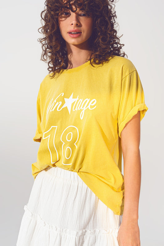 T-Shirt with Vintage 18 Text in yellow - T-Shirts