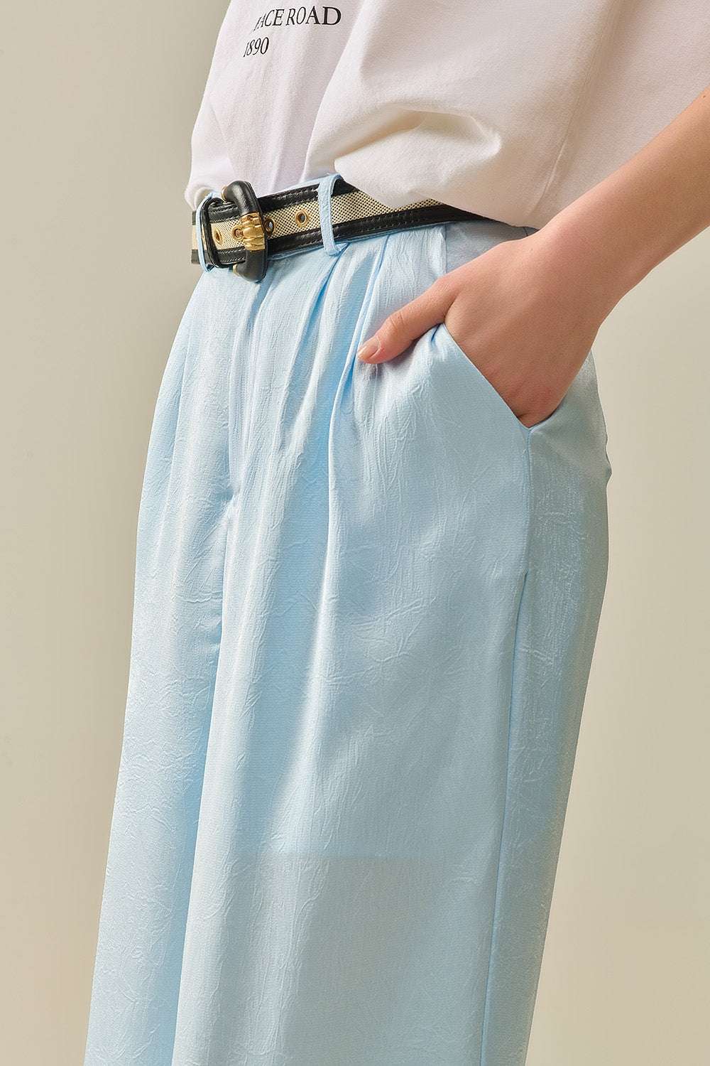 Tailored satin Pants With Wide Leg in Baby Blue - Trousers
