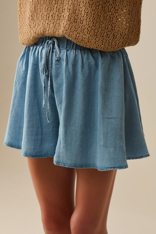 Tencel Flowy Shorts In Blue - Trousers
