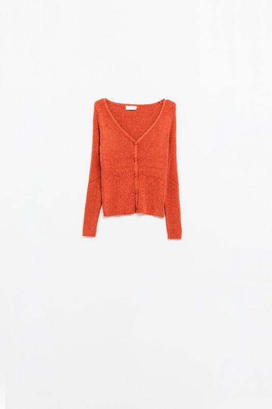 Textured Cardigan In orange - Sweaters