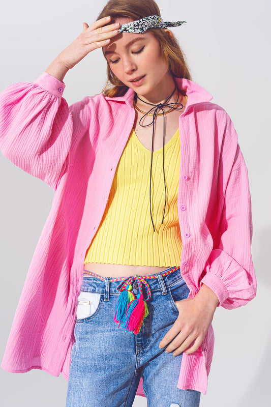 Textured Loose Fit Shirt in Pink - Shirts