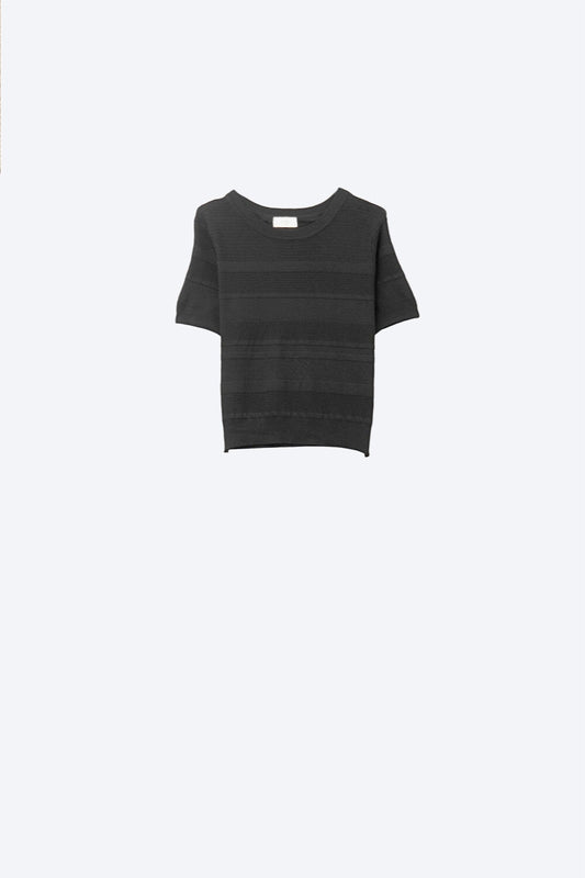 Textured Stripe Knit Sweater in Black - Sweaters