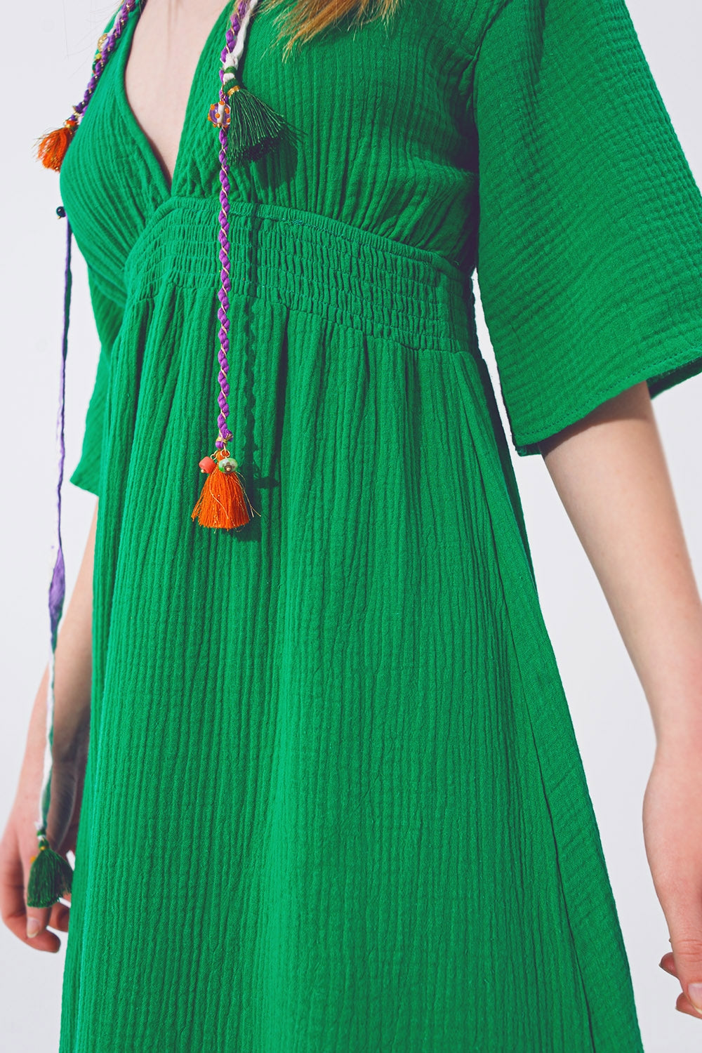 Textured V-Neck Maxi Dress in Green Q2 Dresses BoutiqueLua