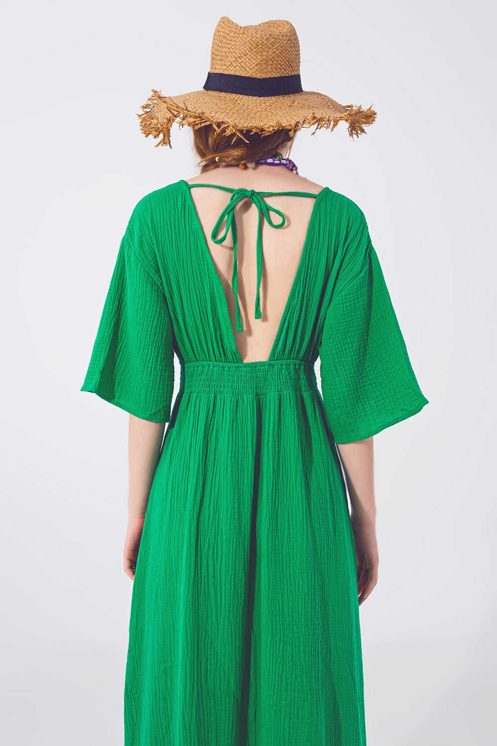 Textured V-Neck Maxi Dress in Green Q2 Dresses BoutiqueLua