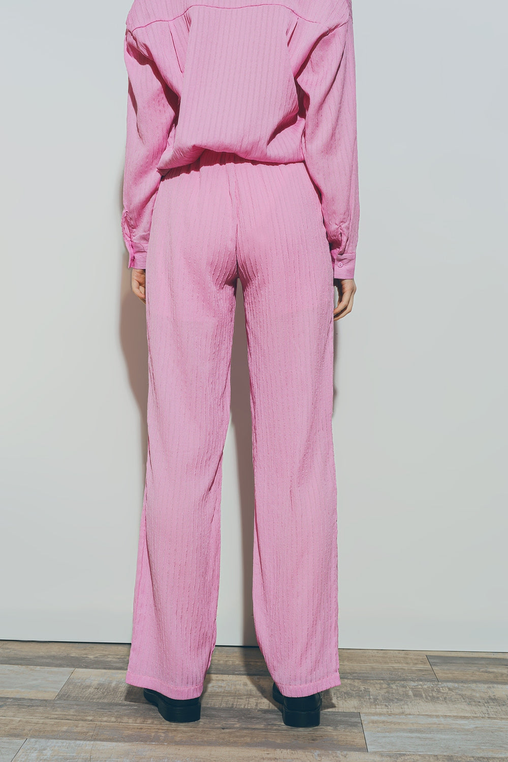 Textured Wide Leg Pants in Pink Q2 Pants BoutiqueLua