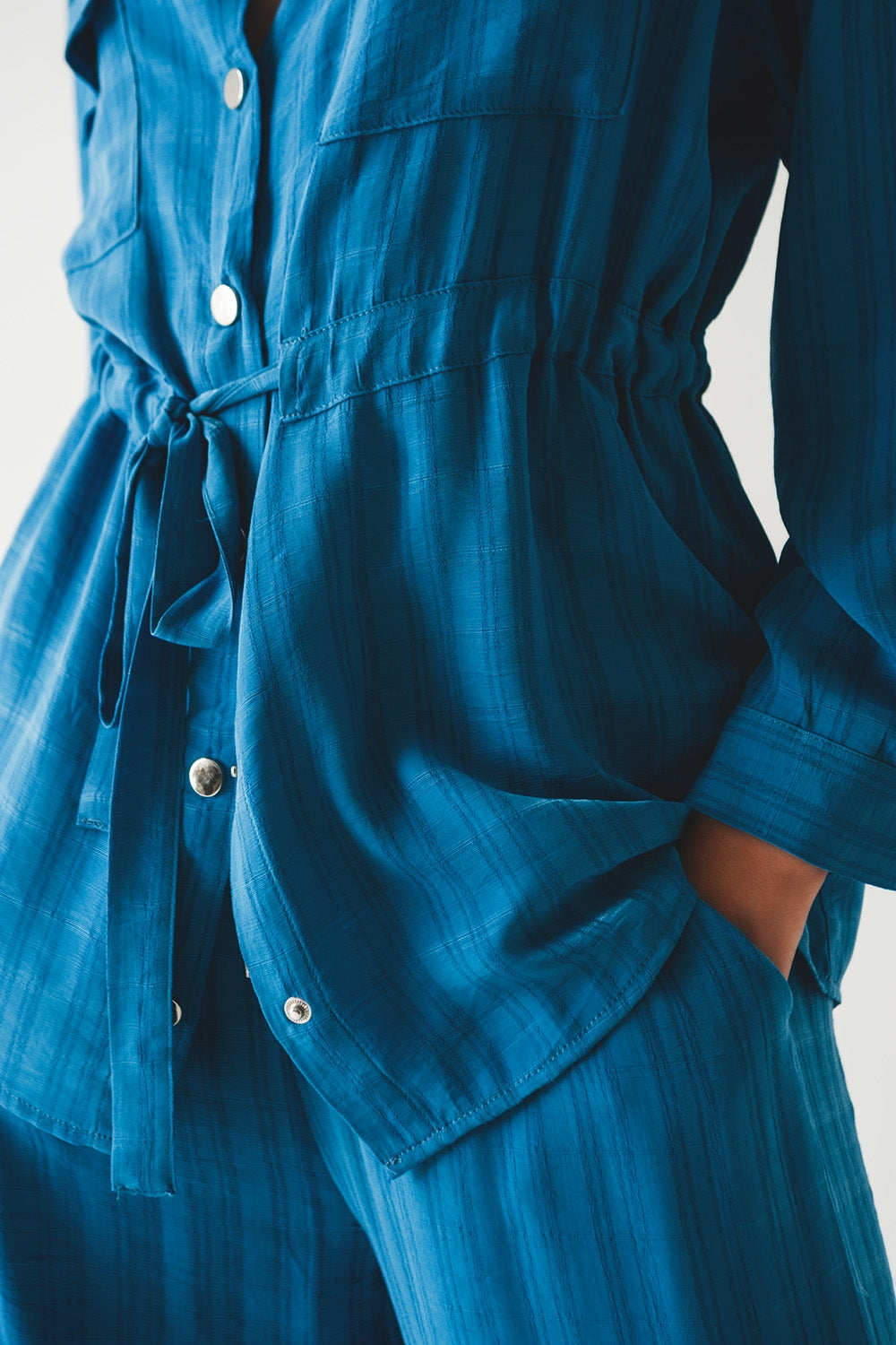 Tie waist long sleeve shirt in blue - Shirts