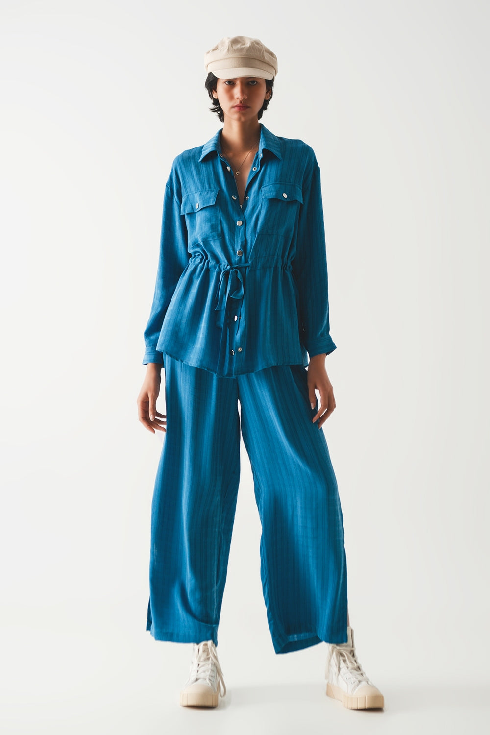 Tie waist long sleeve shirt in blue - Shirts