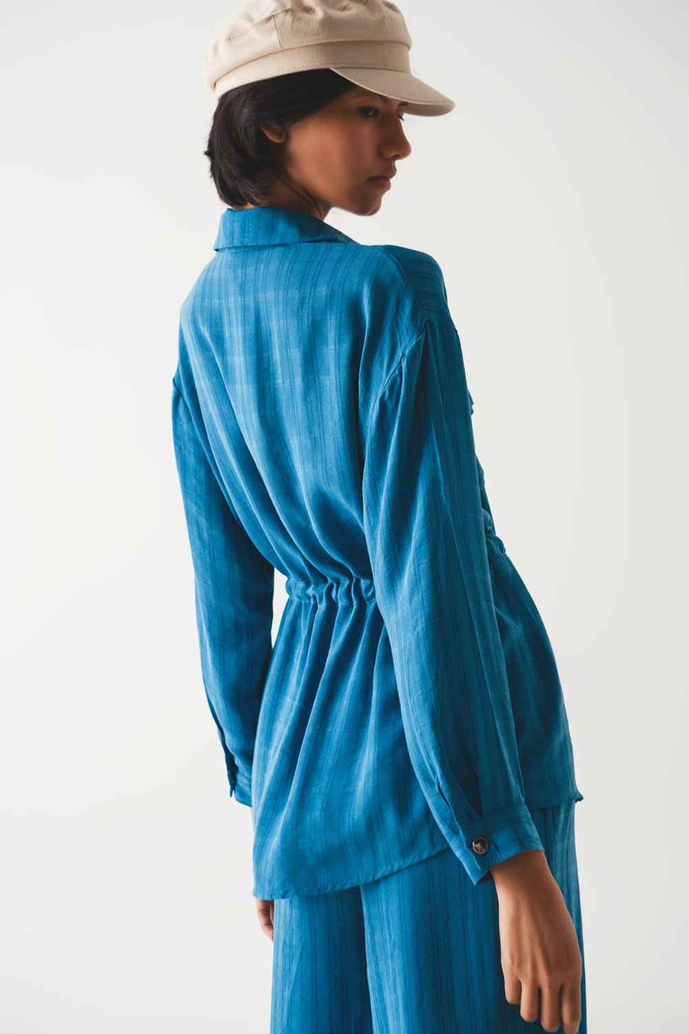 Tie waist long sleeve shirt in blue - Shirts