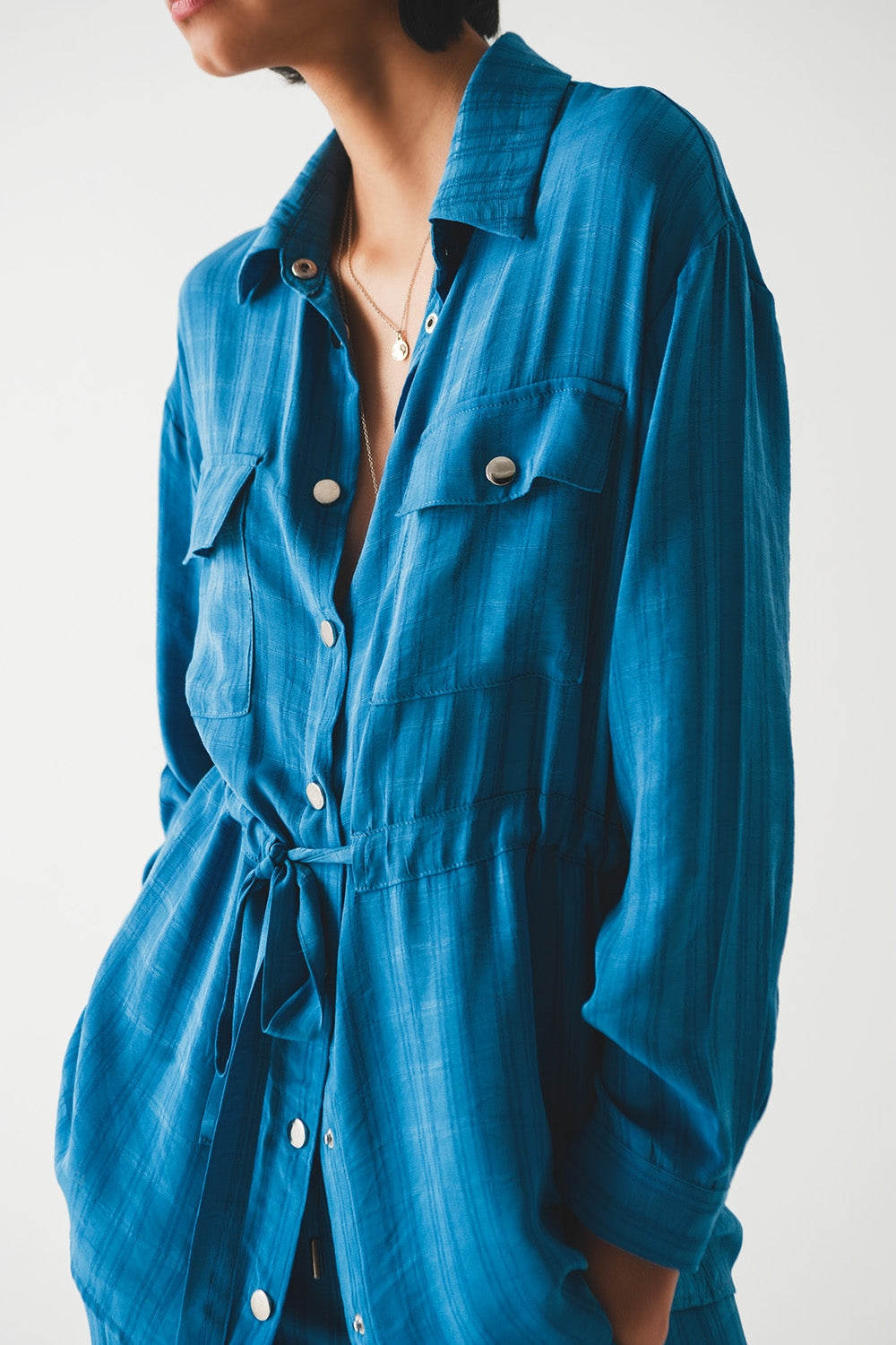 Tie waist long sleeve shirt in blue - Shirts