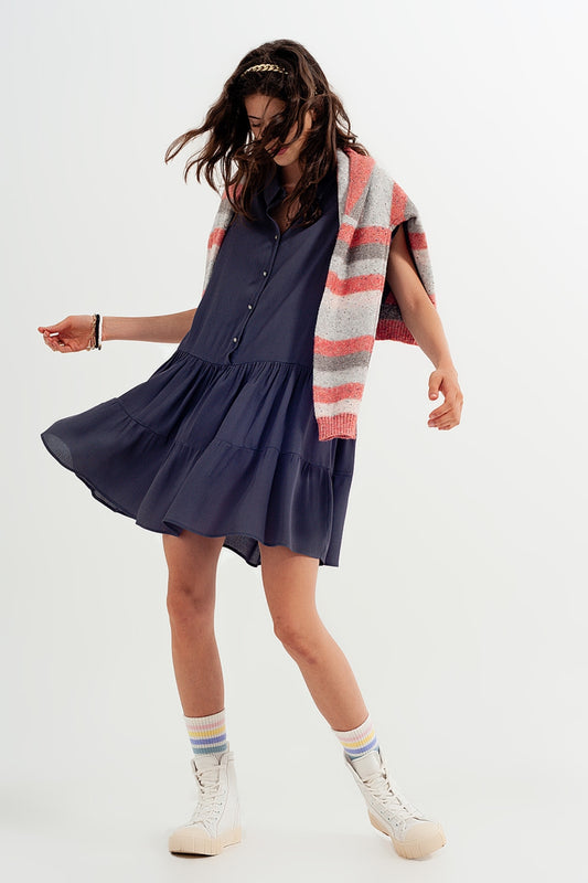 Tiered hem shirt dress in grey - Dresses