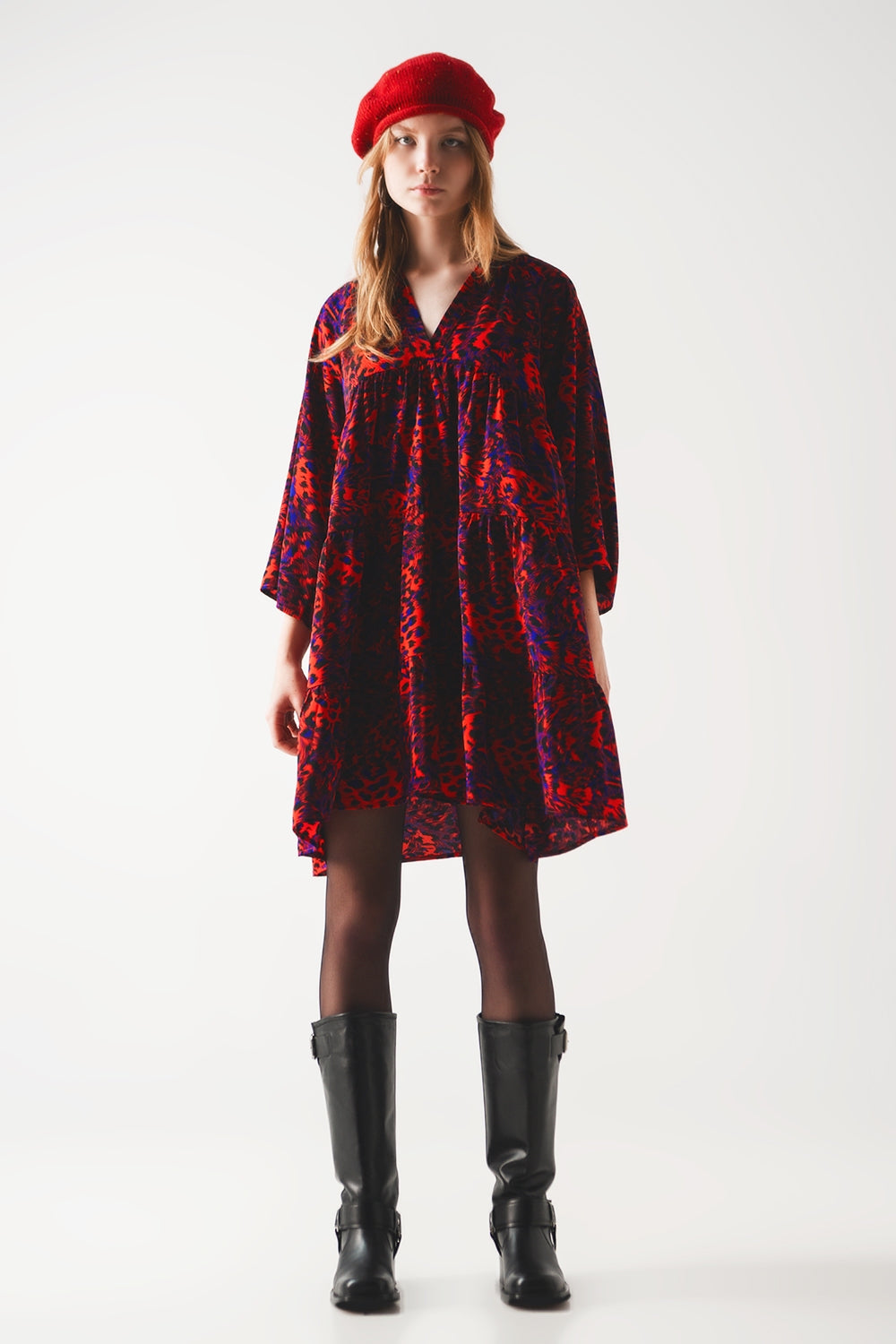 Tiered mini smock dress in animal print in red Q2 Dresses BoutiqueLua