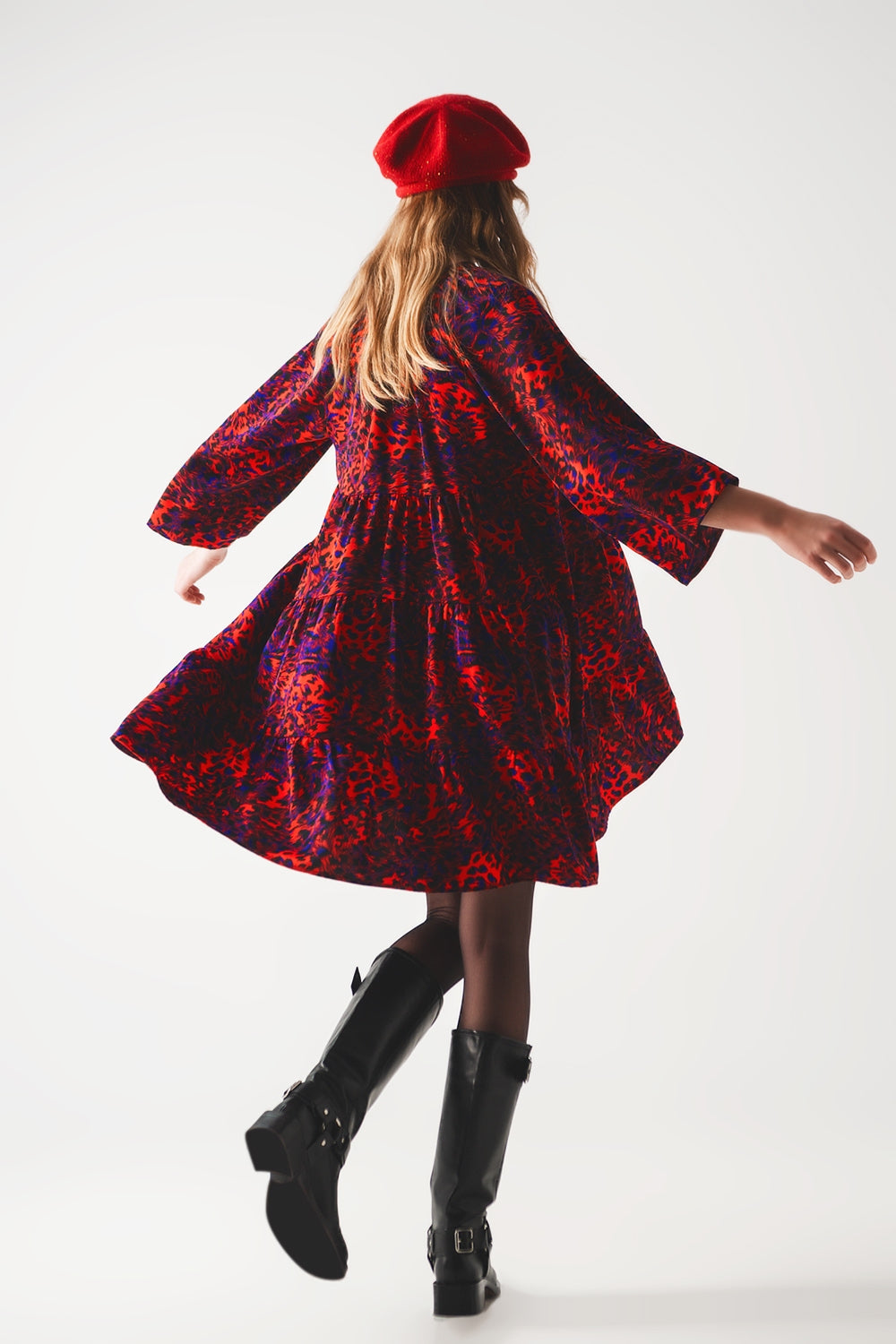 Tiered mini smock dress in animal print in red Q2 Dresses BoutiqueLua