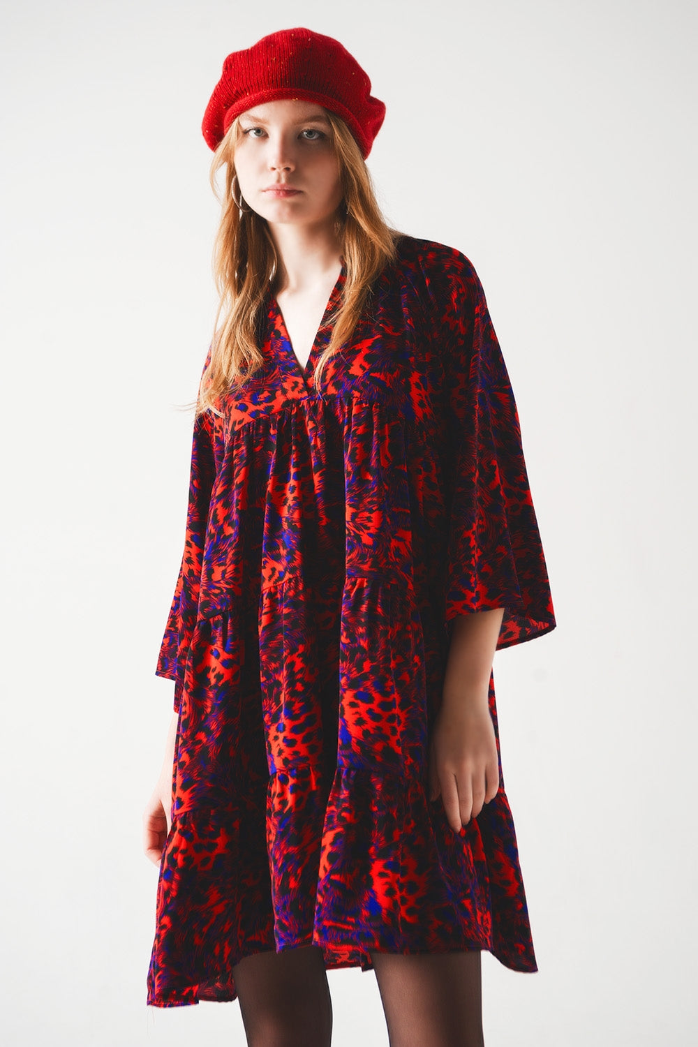 Tiered mini smock dress in animal print in red Q2 Dresses BoutiqueLua