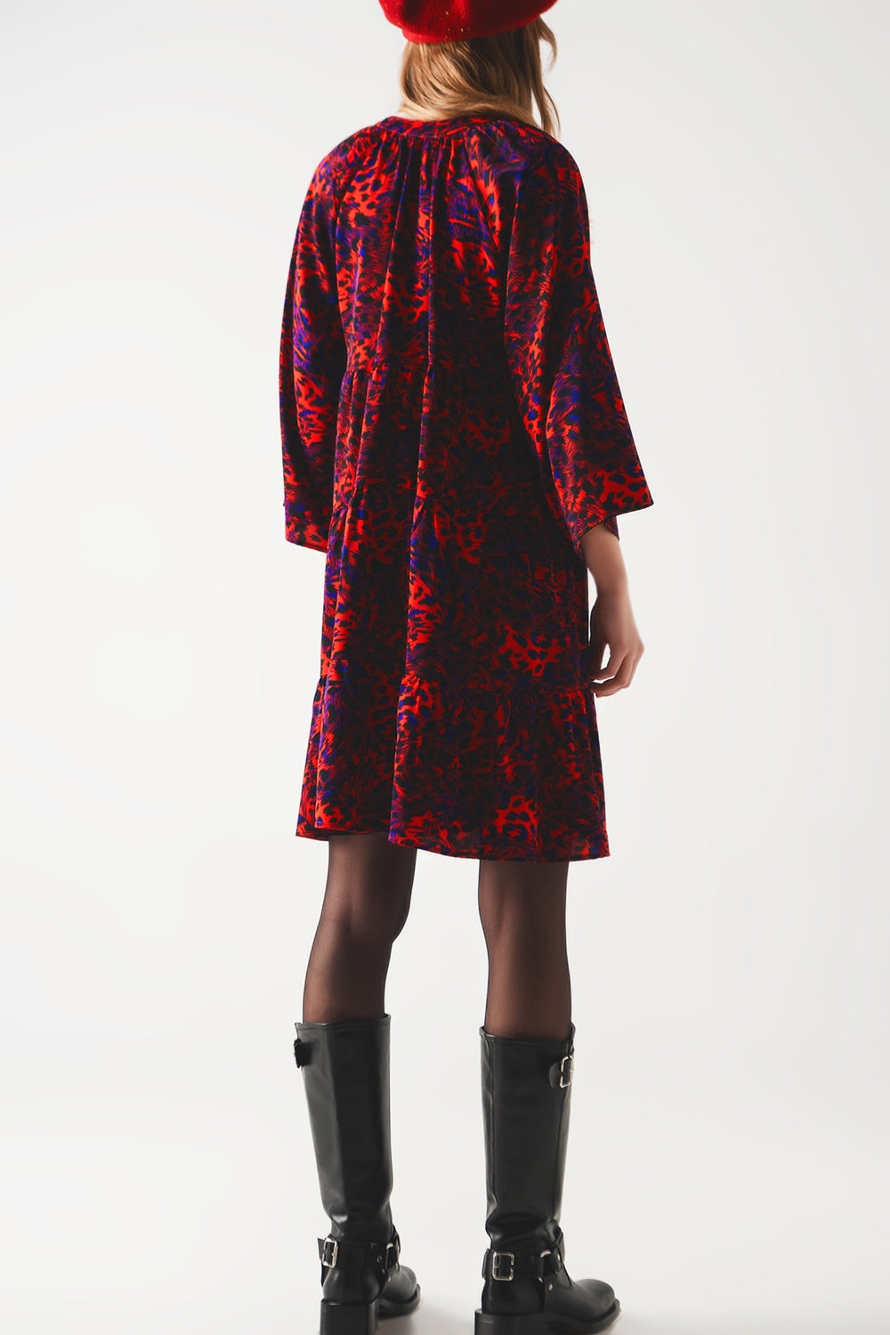 Tiered mini smock dress in animal print in red Q2 Dresses BoutiqueLua