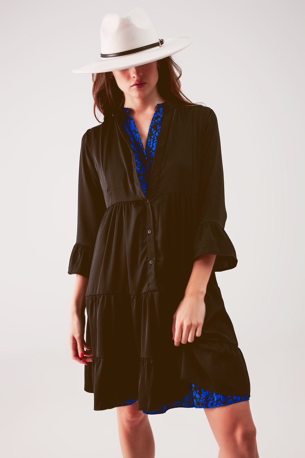 Tiered smock mini dress in black Q2 Dresses BoutiqueLua