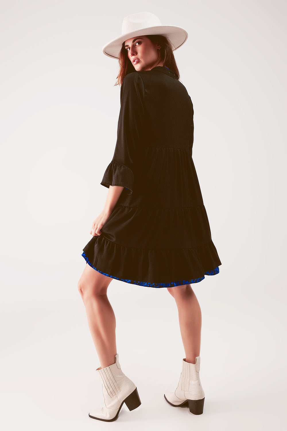 Tiered smock mini dress in black Q2 Dresses BoutiqueLua