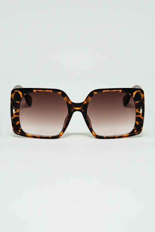 tiger print square sunglasses with gold detail on the side - Sunglasses