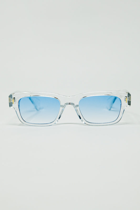 Translucent White Sunglasses with Oval Light Blue Lenses - Sunglasses