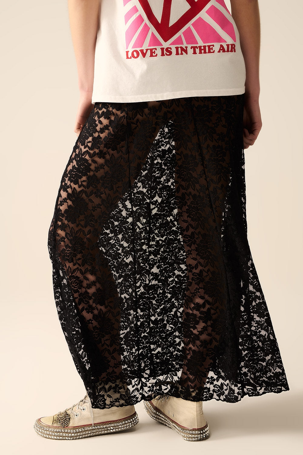 trendy black lace long skirt
