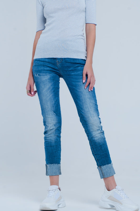 Turn Up Frayed Hem Jeans - Jeans