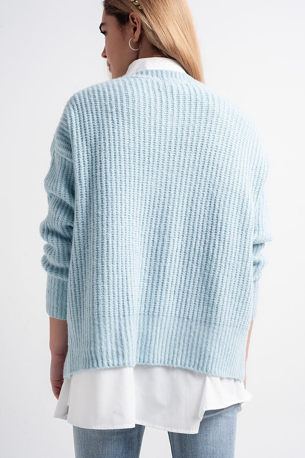 Turquoise round neck boyfriend sweater Q2 Sweaters BoutiqueLua
