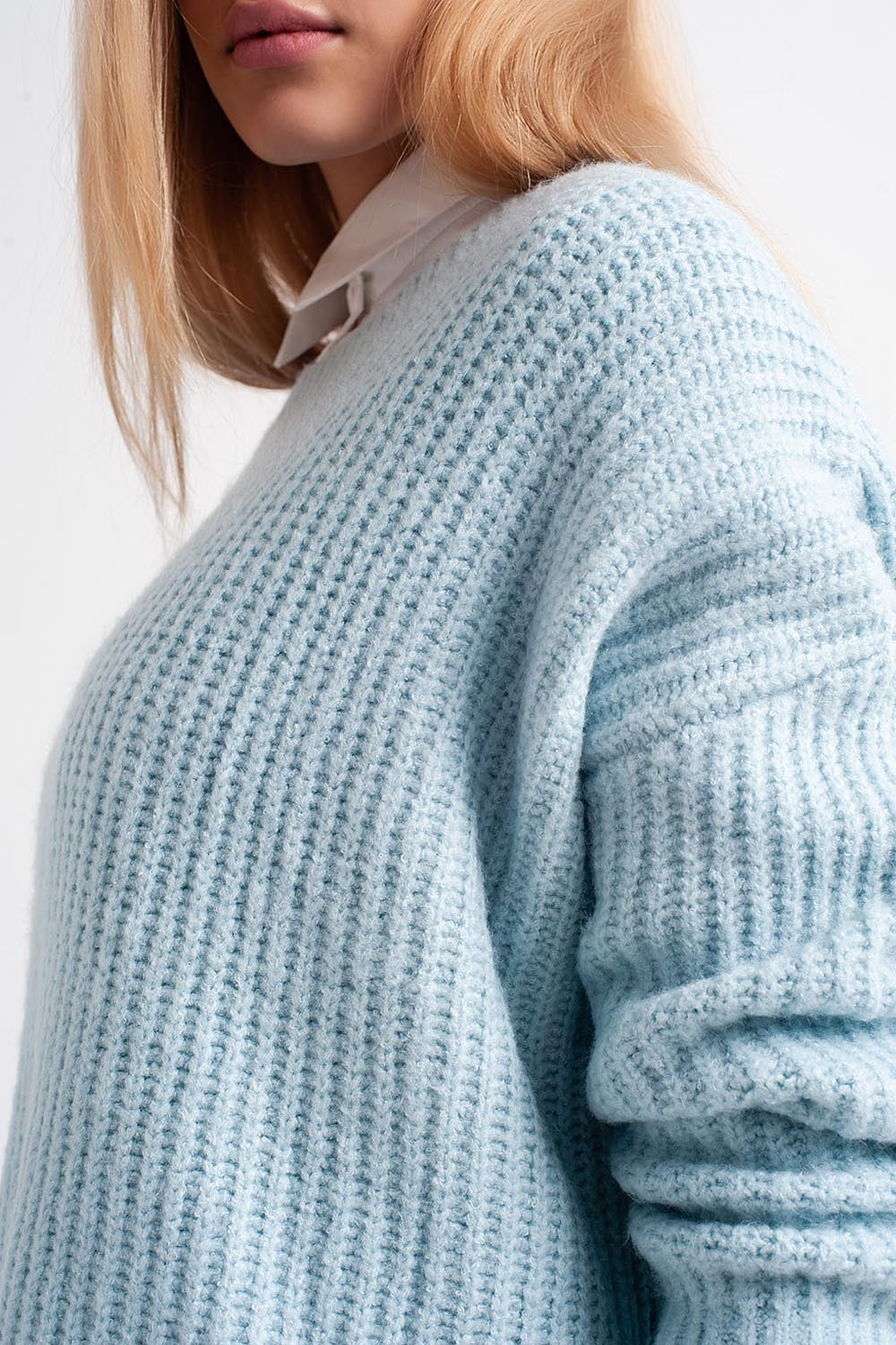 Turquoise round neck boyfriend sweater Q2 Sweaters BoutiqueLua