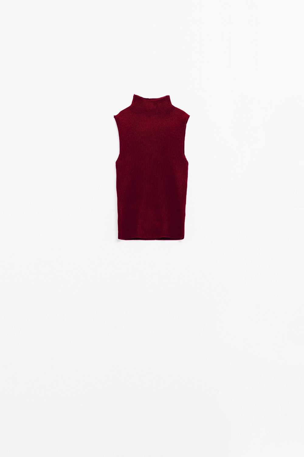 Turtle Neck Ribbed Top in Burgundy - Jumpers