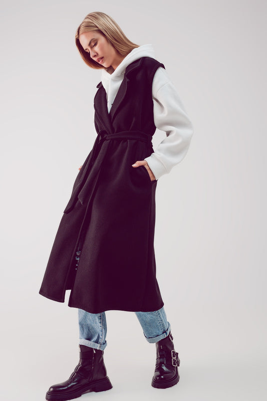 Ultra longline belted gilet in black - Vests