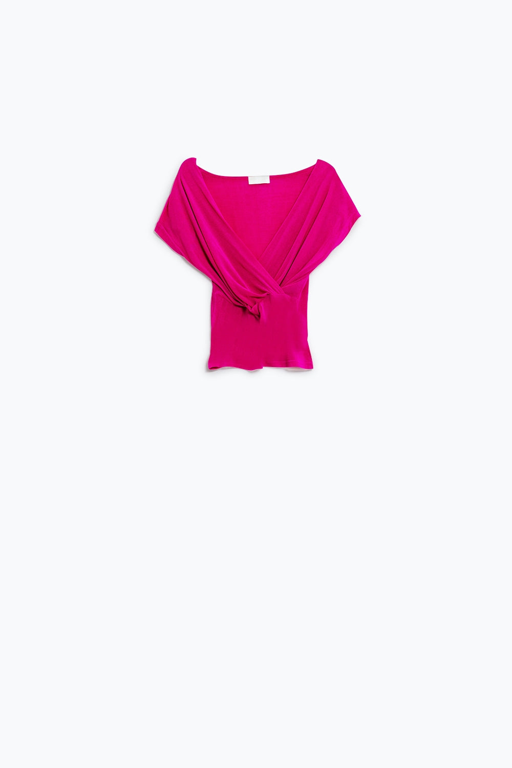 V-neck crossed drapped fitted top with cap sleeves in Fuchsia - Tops