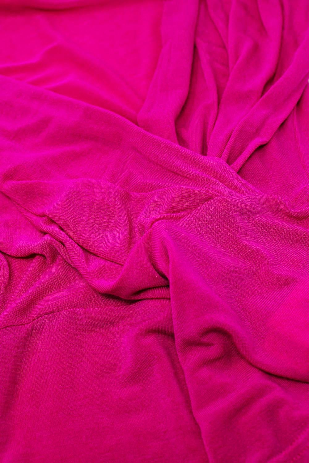V-neck crossed drapped fitted top with cap sleeves in Fuchsia - Tops